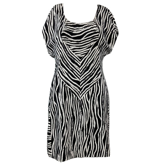 Helmut Lang Dress Womens Sz 6 Black White Zebra 100% Silk‎ Dolman Sleeve Mini - Picture 1 of 10